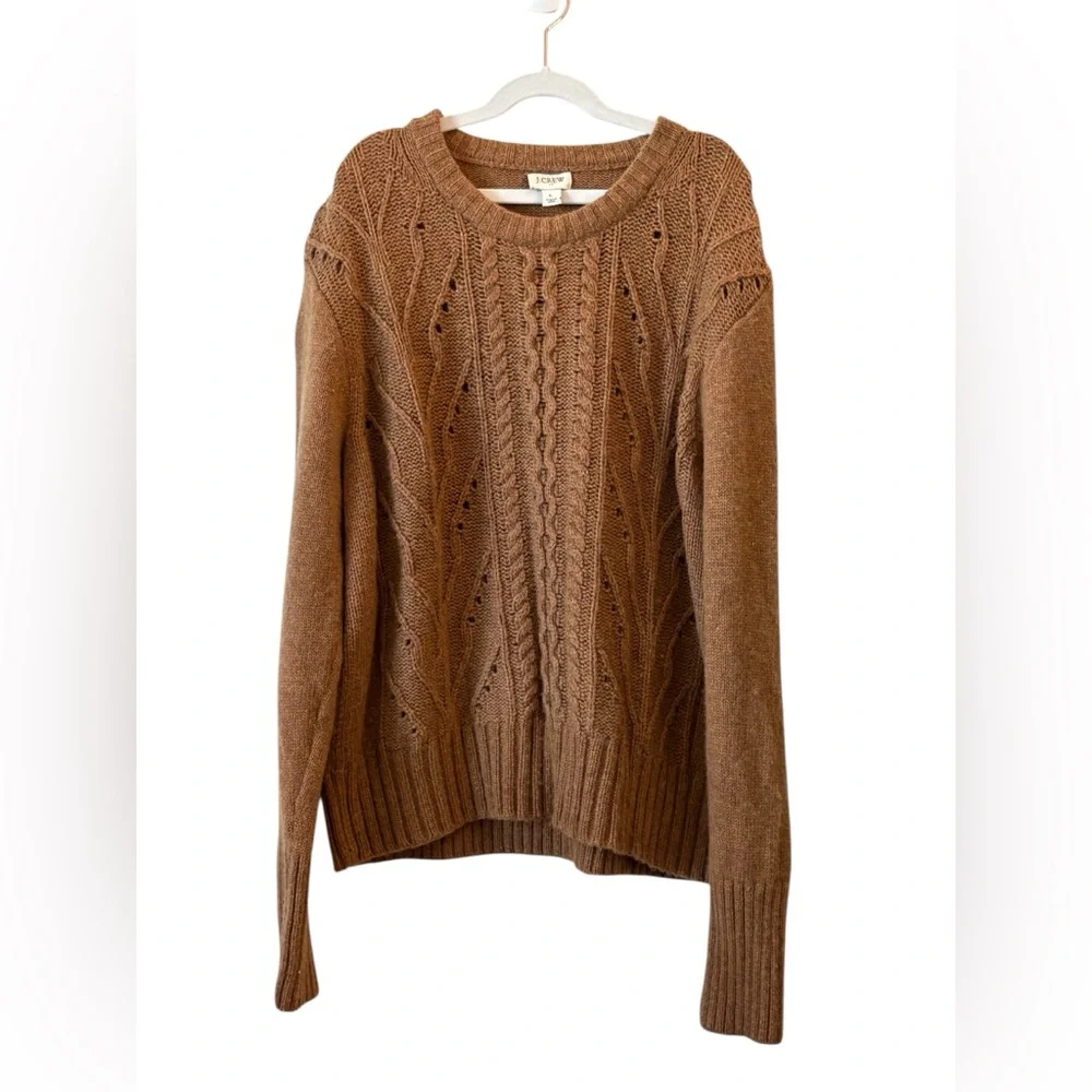 J. Crew Women's Cable Knit Lambs Wool Blend Brown Sweater